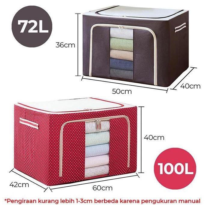 

Terlaris 100L Storage Box Multifungsi Frame Baja Double Zipper