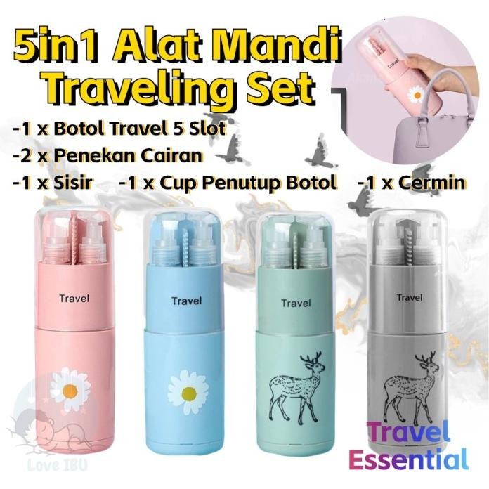 

Terlaris 5 In 1 Toiletries Kit Botol Travel Portable Tempat Perlengkapan Mandi