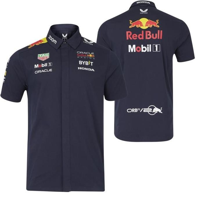 Red Bull Racing F1 2024 Men Short Sleeve Buttoned Shirt. Kemeja Pria