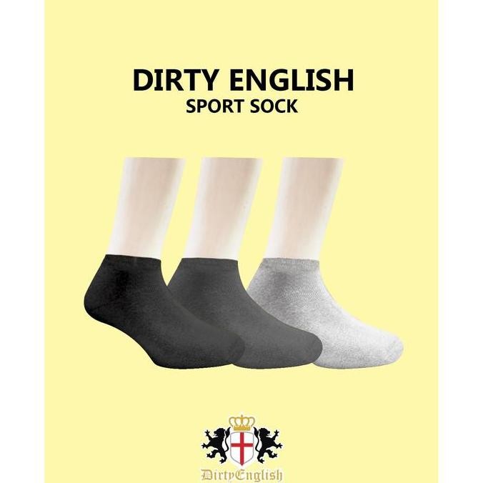 TERLARIS DIRTY ENGLISH Men Sport Sneaker Sock Anti Bacteria 3 Pairs Pack - Kaos Kaki Olahraga Pendek