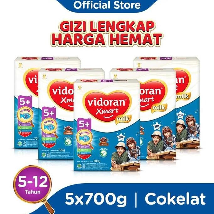 

vidoran Xmart 5+ Coklat 700gr Susu Anak 5 Tahun ke atas - 5 box (Bubuk) - Exp : 03.2026