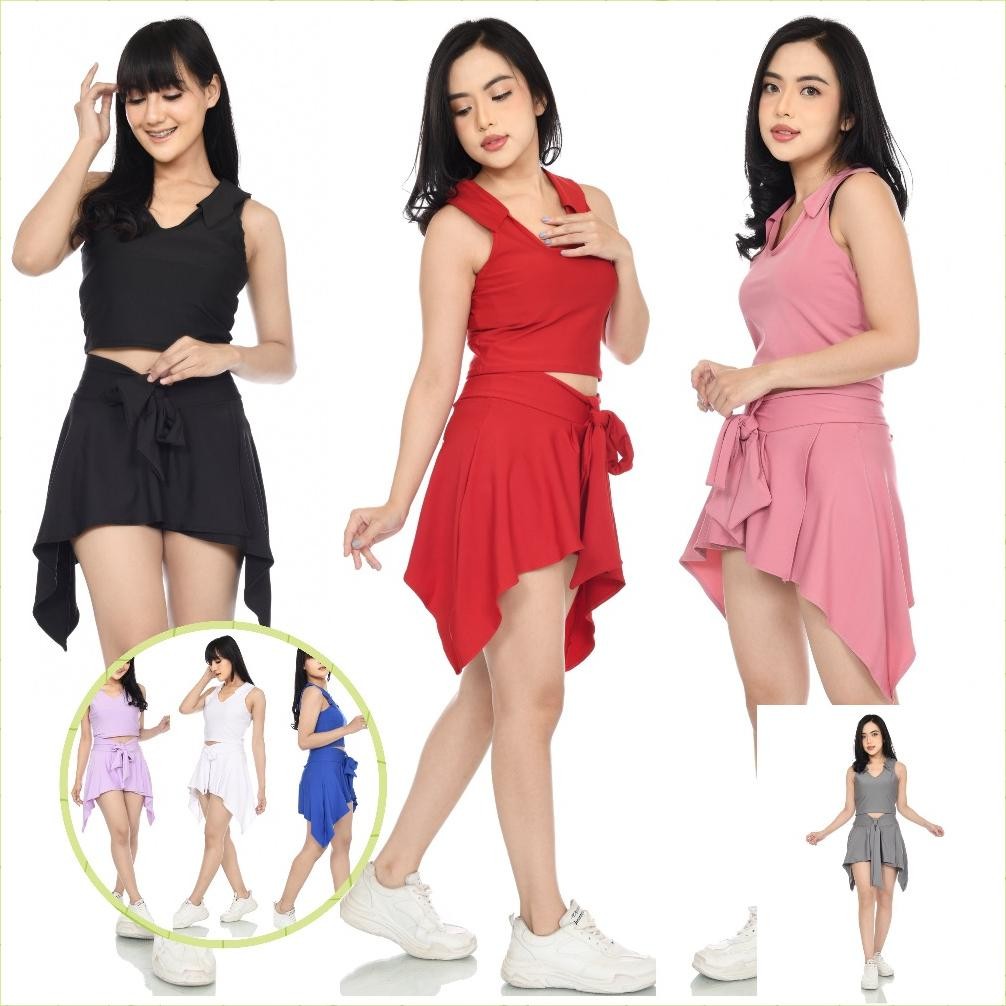 Rs-Setelan Olahraga Wanita Celana Rok Olahraga Wanita Baju Senam Wanita Aerobic Skirt Tennis Crop To