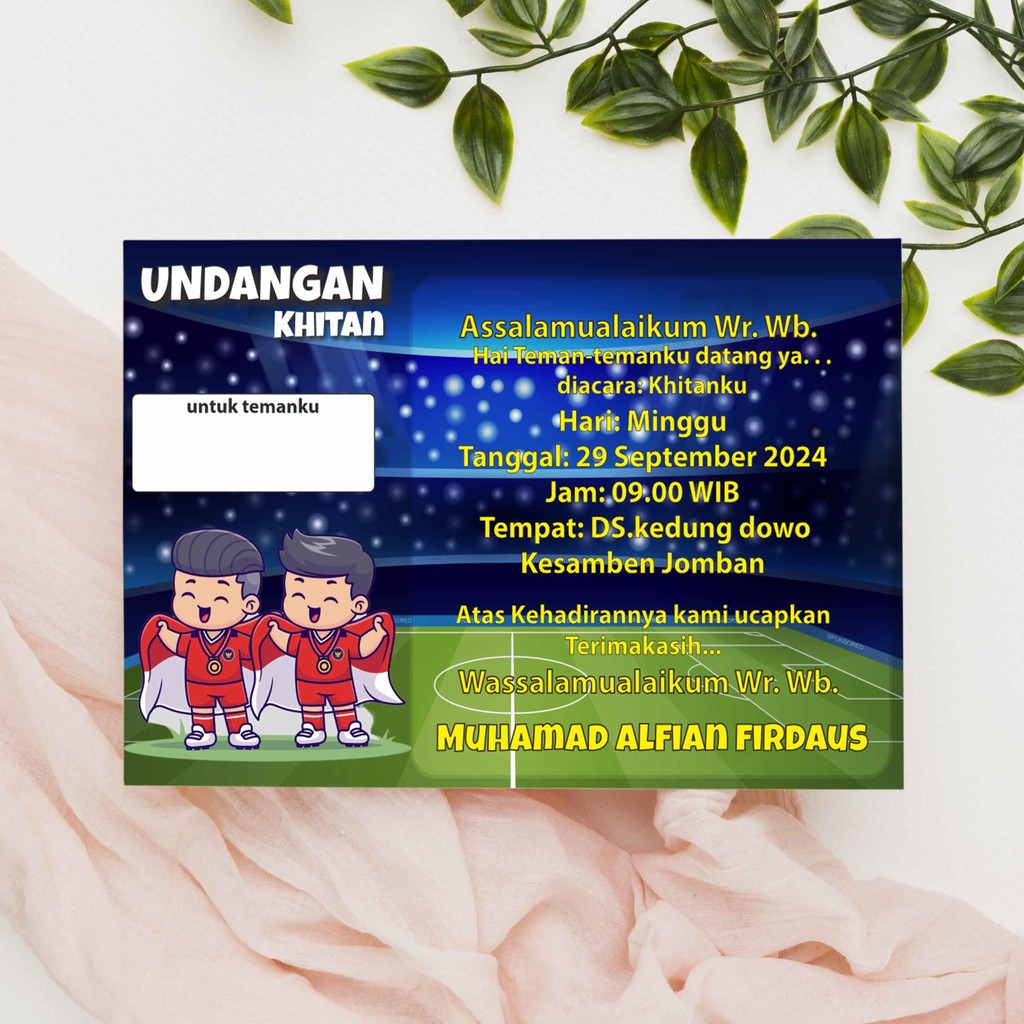 UNDANGAN ULANG TAHUN ULTAH KHITAN AQIQAH TEDHAK SITEN ANAK COWOK TEMA SEPAK BOLA DESAIN KEREN UNTUK 