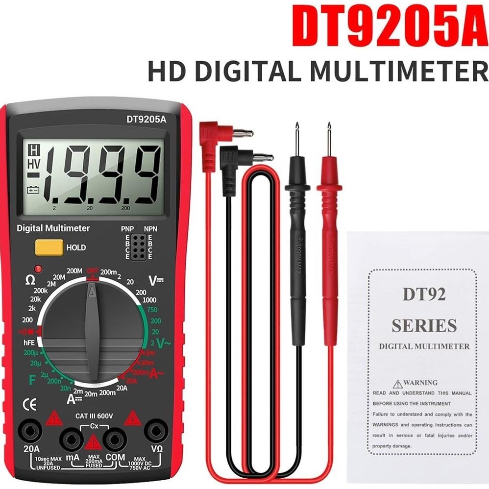 Carlosmomok12 Dt-9205A Multimeter Digital / Avometer Multitester Alat Pengukur Hfe Transistor Buzzer