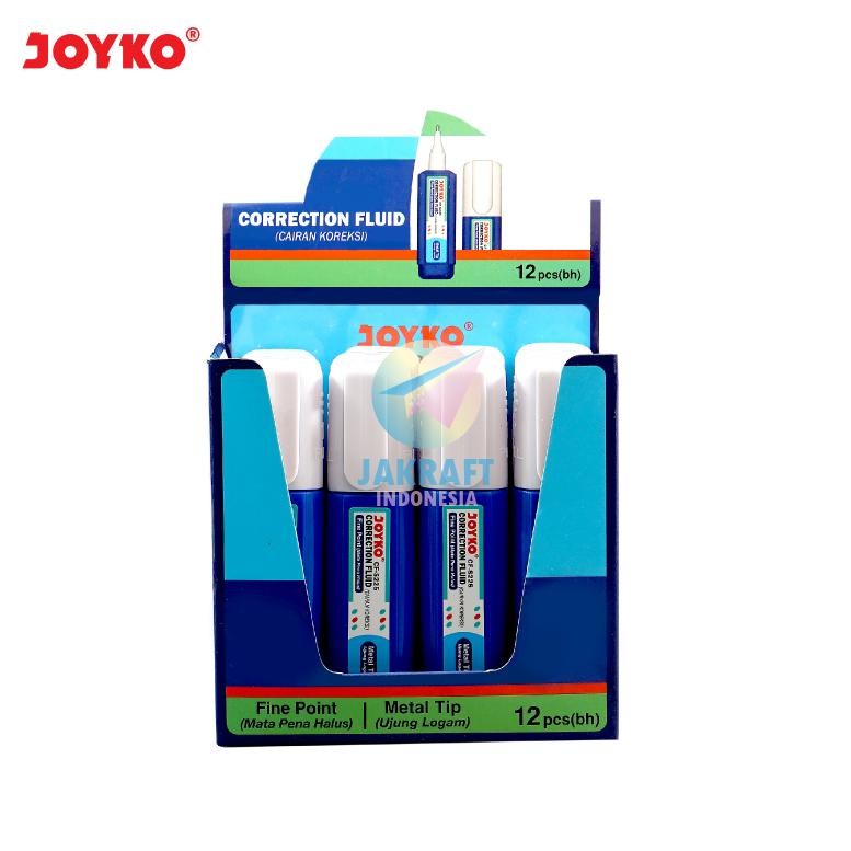 

(12 Pcs) GROSIR Tipe-X Tipex Tip-Ex Cair Putih JOYKO CF-S225 White Correction Fluid Ujung Tip Besi Anti Macet Quick Dry | PACK