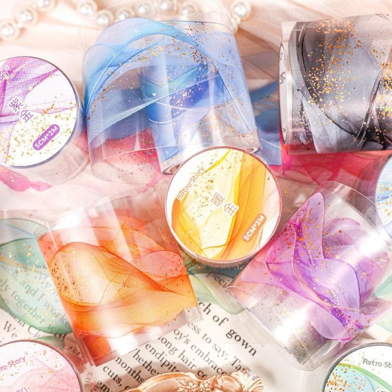 

(4D) washi tape selotip gold glitter foil motif pita ribbon colorful pastel warna warni AST