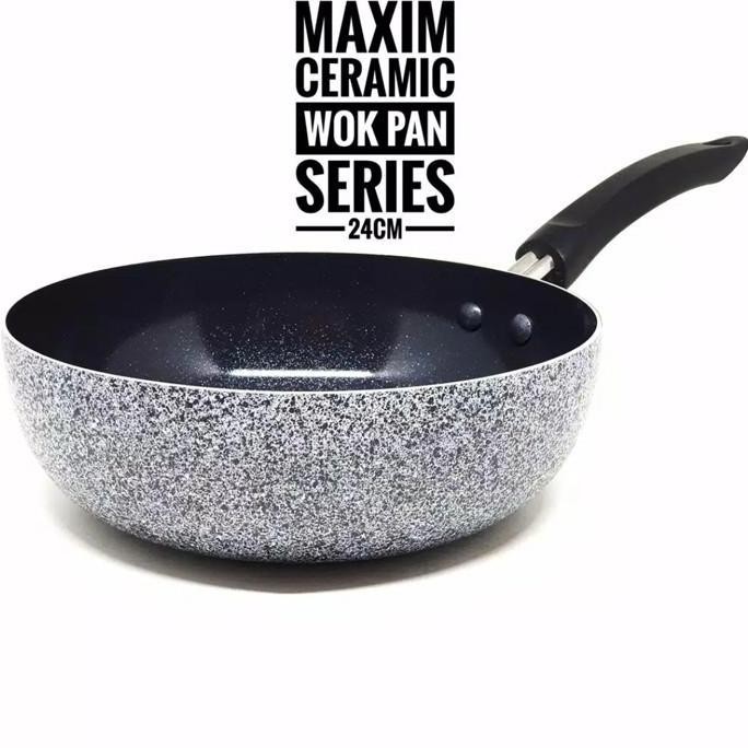 Maxim Neostone Deep Wok Marble Ceramic Wajan Penggorengan Anti Lengket