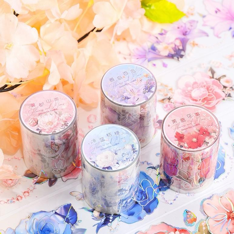 

(2AA) washi tape selotip silver foil bunga besar cantik big beautiful flower journaling AST