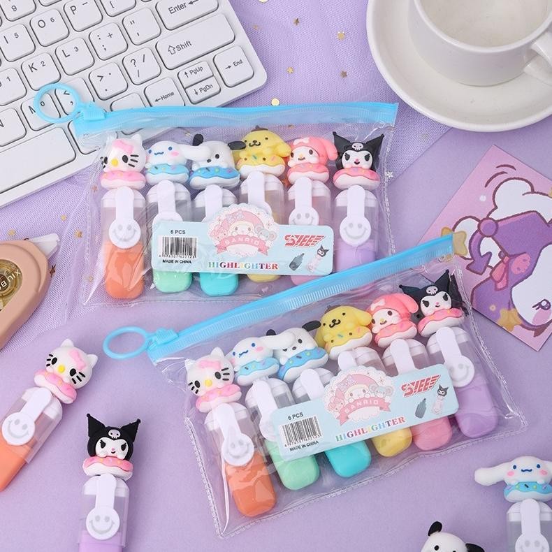 

Stabilo set isi 6 pcs - Character kuro moroll - Cute mini highlighter Pastel Color Sekolah Stationery