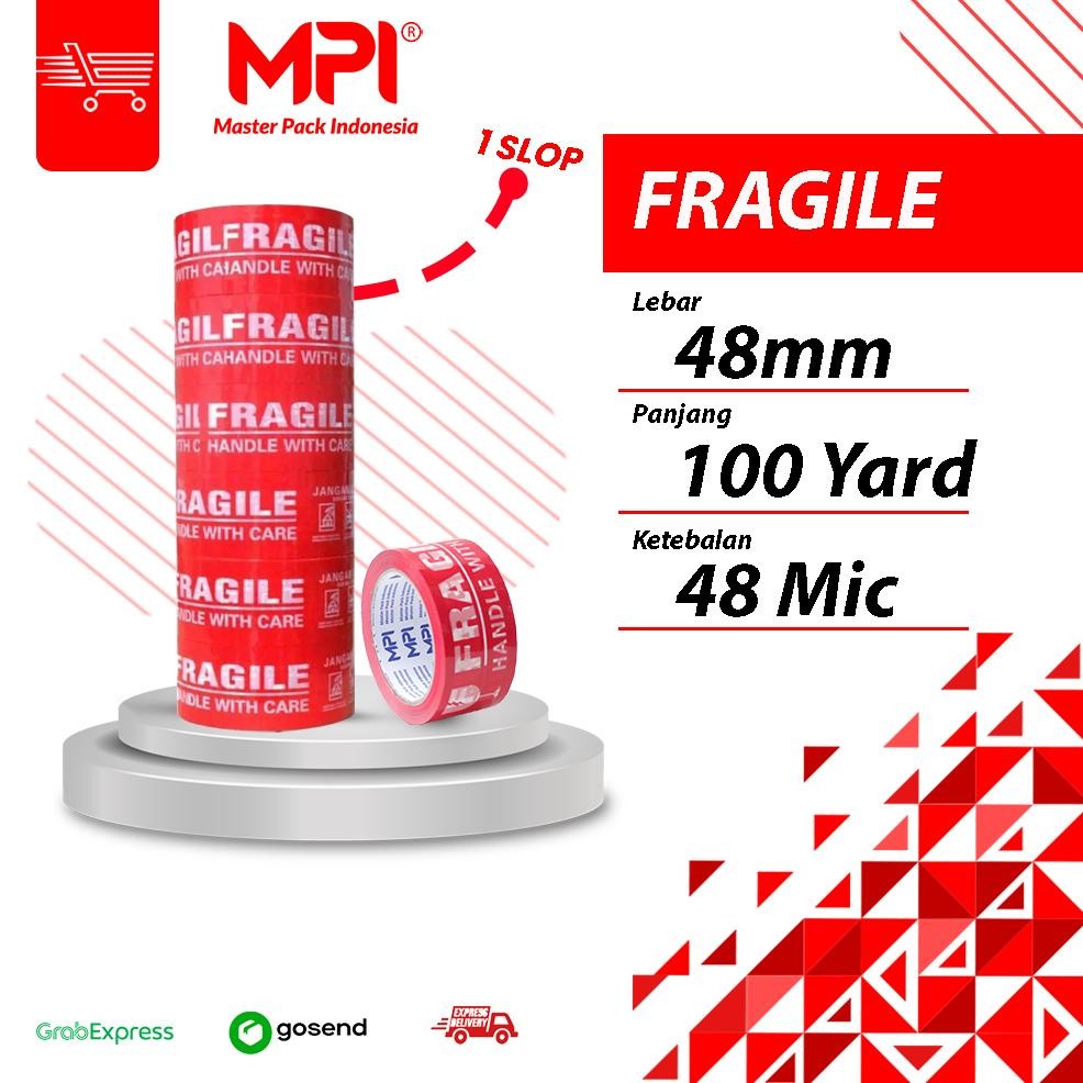 

1 SLOP [ 6 PCS ] LAKBAN FRAGILE MERAH MPI JANGAN DIBANTING 48MM X 100 YARD 48 MICRON AST