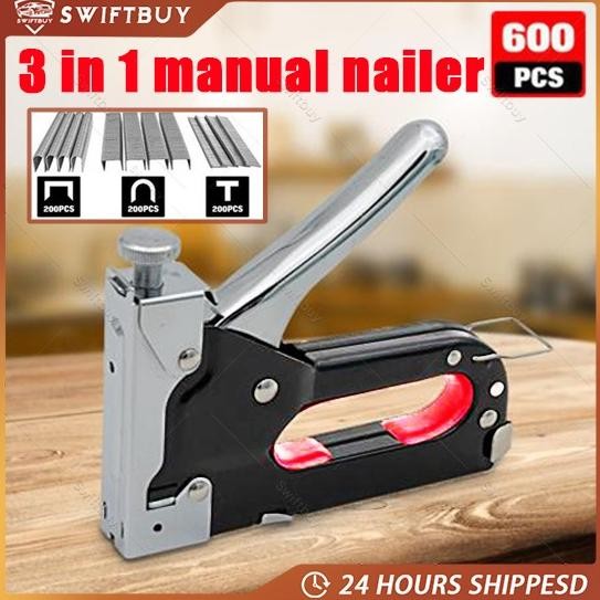 

Gratis 600 paku 3 In 1 Pistol Kuku Pistol Stapler Konstruksi Konstruksi Furnitur DIY Pelapis Pelapis Pistol Stapler Multifungsi Pistol Stapler Dekorasi Rumah Alat Pertukangan AST