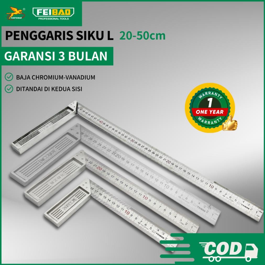 

Feibao Penggaris Siku L 20-30cm / Steel Angle Ruler / Penggaris Siku Tukang / 20-30cm / F42-0074 AST
