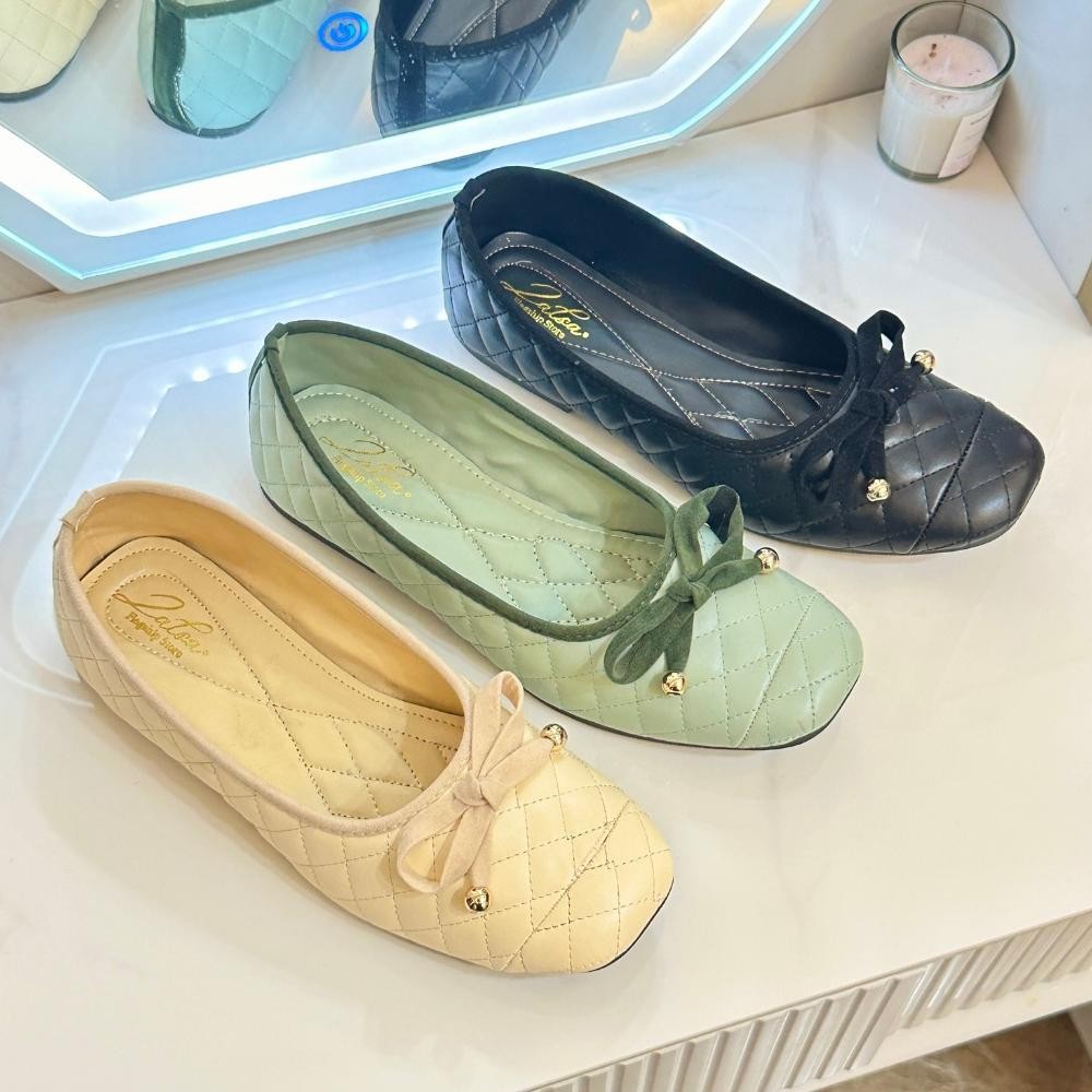 Ter-46 Flatshoes Wanita Sandals Ds 24 Hijau Hitam Krem