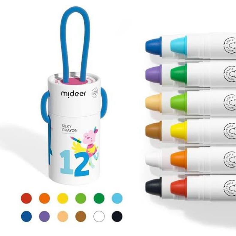 

mideer silky crayon 12 pc bucket alat mewarna menggambar non toxic washable aman AST