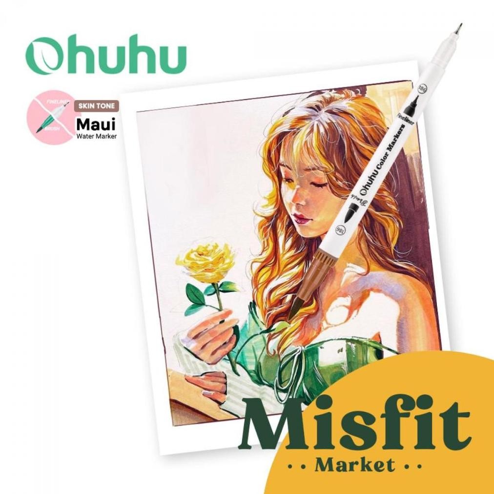 

OHUHU Maui Skin Tone 36 Colors Pens (Brush & Fineliner) Water Based Watercolor Markers AST