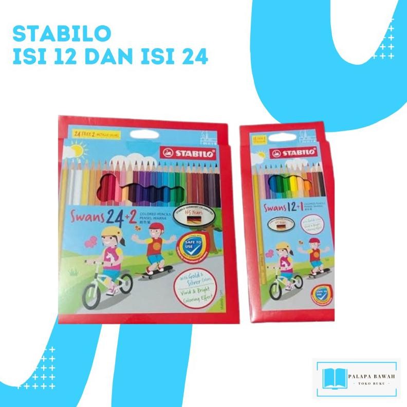 

STABILO Swans Colored Pencils / Pensil Warna Panjang Isi Lebih Banyak 12+1/24+2 BONUS Warna Metalik Silver & Gold Formulasi Warna Terang dan Cerah Stationary Alat Tulis AST