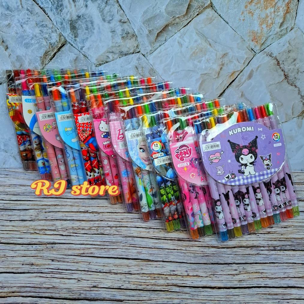 

CRAYON PUTAR PANJANG 12warna/krayon/rolling crayon/twist crayon karakter AST