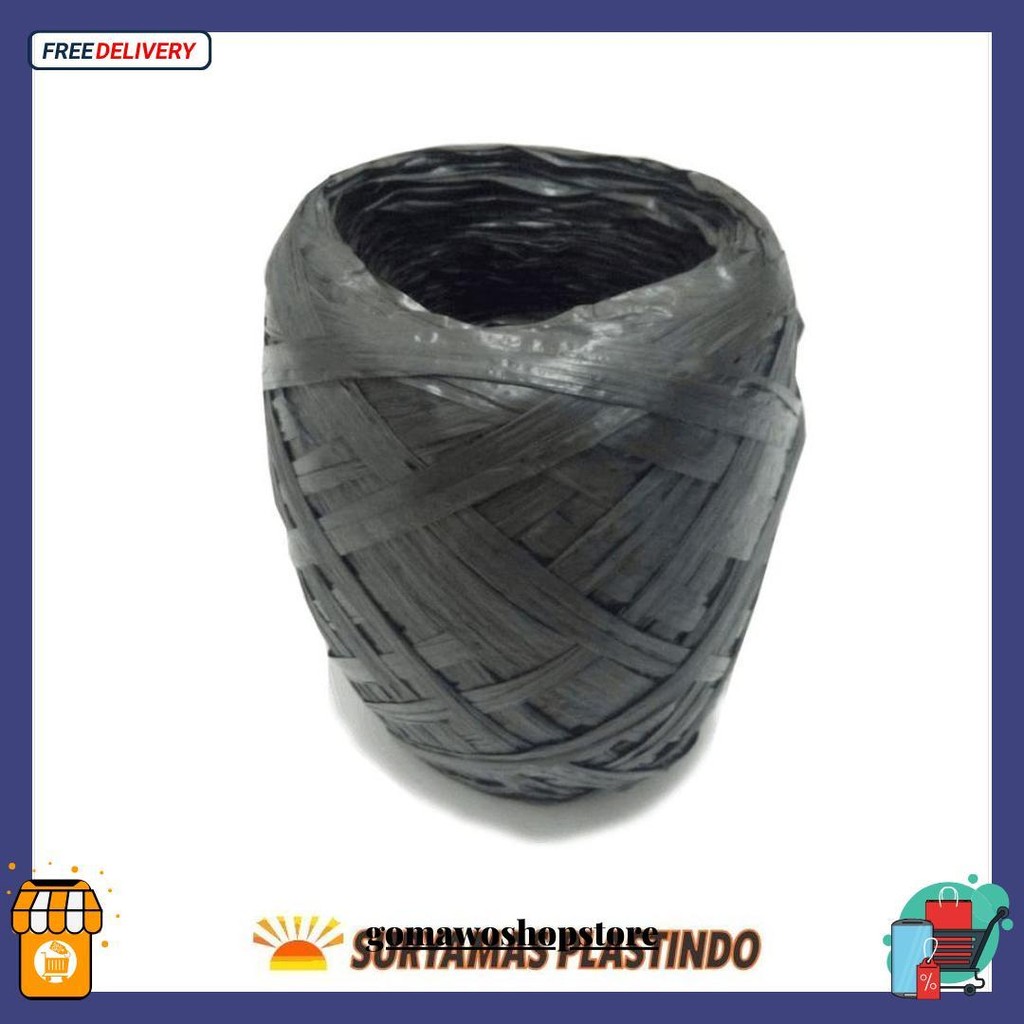 

Tali Rafia Gulungan Besar 1Kg Full Tali Plastik Warna Hitam Cod