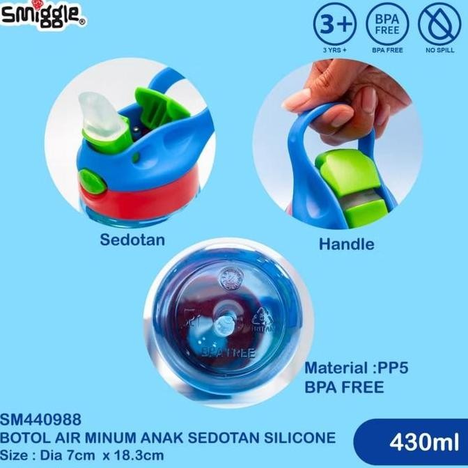 Botol Minum Waterbottle Smiggle Sedotan Silikon 430Ml Dan 750Ml