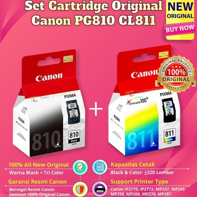 Set Canon Pg810 Cl811 Original Cartridge Tinta Printer Ip2770 Mp287 - New Stok