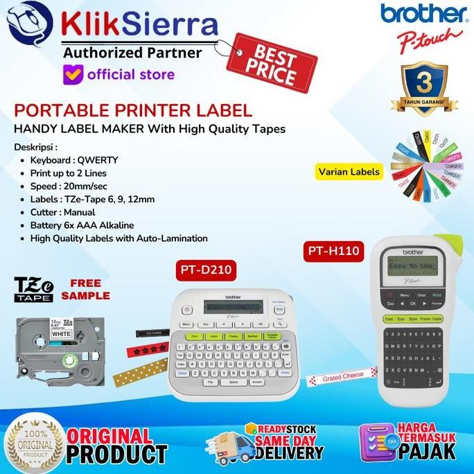 

Brother Printer Label Pt-H110 | Pt-D210 Portable Handy Label Maker Max 12Mm With Tze Tape Label Sticker Auto Lamination & Waterproof - Pth110 | Ptd210 - Resmi New Stok