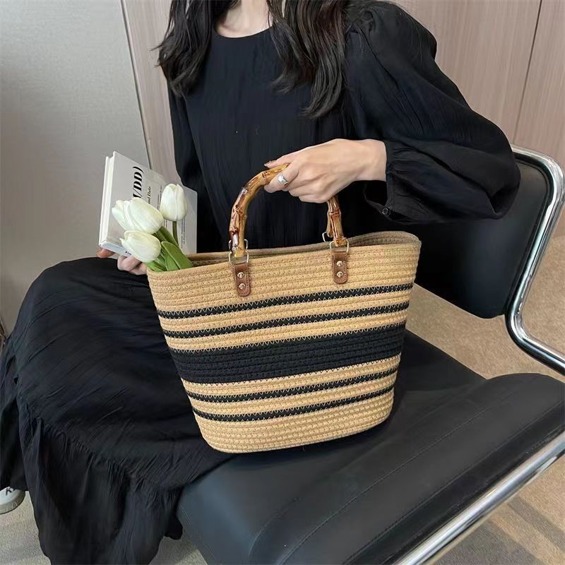 Tas Tote Fashion Wanita Baru Liburan Pantai Tas Anyaman Bergaya Tas Keranjang