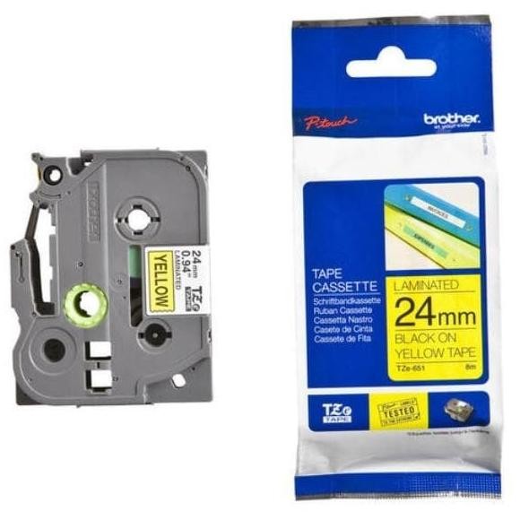

Label Tape Cassete Brother Tze-651 24 Mm Black On Yellow New Stok