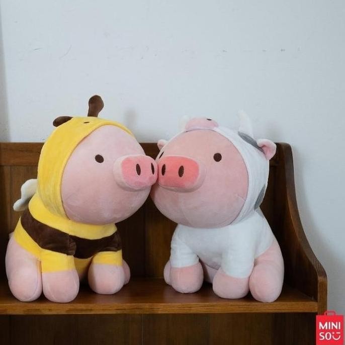 Boneka Babi Miniso Lucu - Piglet Plush Toy With Hoodie 35Cm