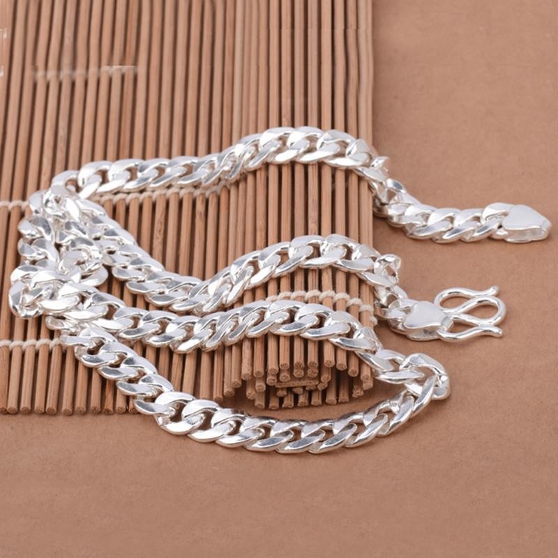 Kalung Perak Pria 990Perak Murni Rantai Crop Berkendara Rantai Datar Rantai Perak Tebal Gaya Korea d