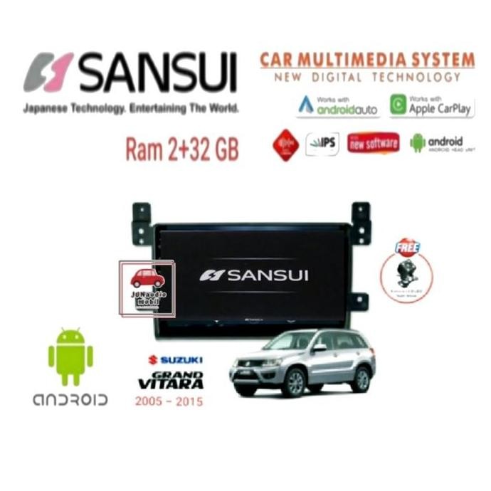 Tersedia Head Unit Android Sansui 9 Inch Suzuki Grand Vitara 2005 Up + Kamera