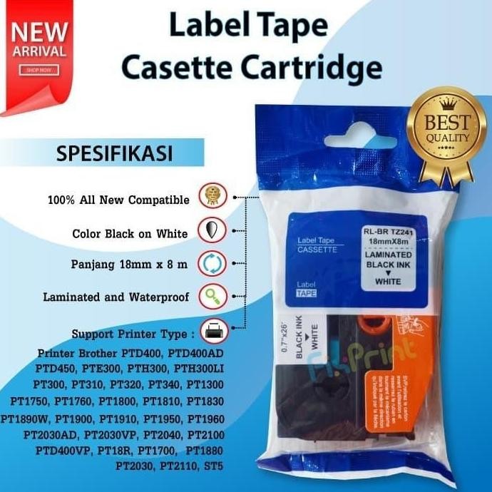 

Bro Label Tape Tze-241 18Mm Black On White Tze241 Tze 241 Pt-9700 New Stok