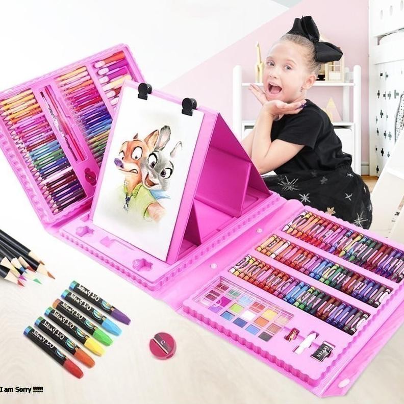 

viral crayon set anak / Super Mega Art Set isi 208pcs warna pensil krayon Crayon Mewarnai / alat gambar mewarnai /alat lukis cat air hadiah anak AST