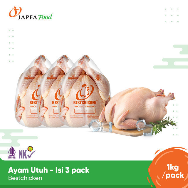 

Bestchicken Bundling Hemat Ayam Karkas Broiler / Ayam Utuh Japfa Food 1000 gram / 1.0 kg- Isi 3 pack