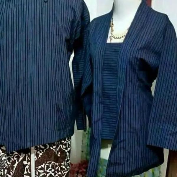 BAJU COUPLE SURJAN KEBAYA LURIK BIRU BAJU LURIK ADAT JAWA JOGJA SOLO GM