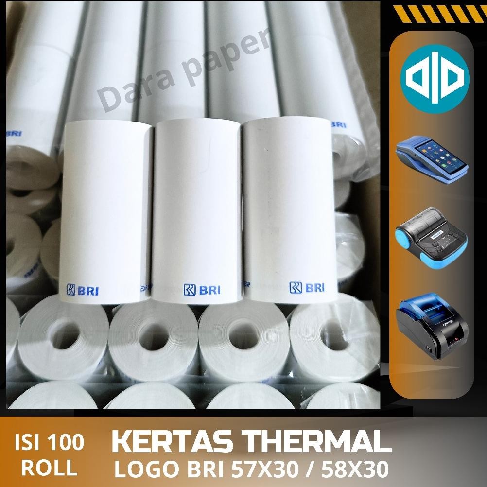 

100 ROLL KERTAS THERMAL LOGO BRI 57X30 / 58X30 AST