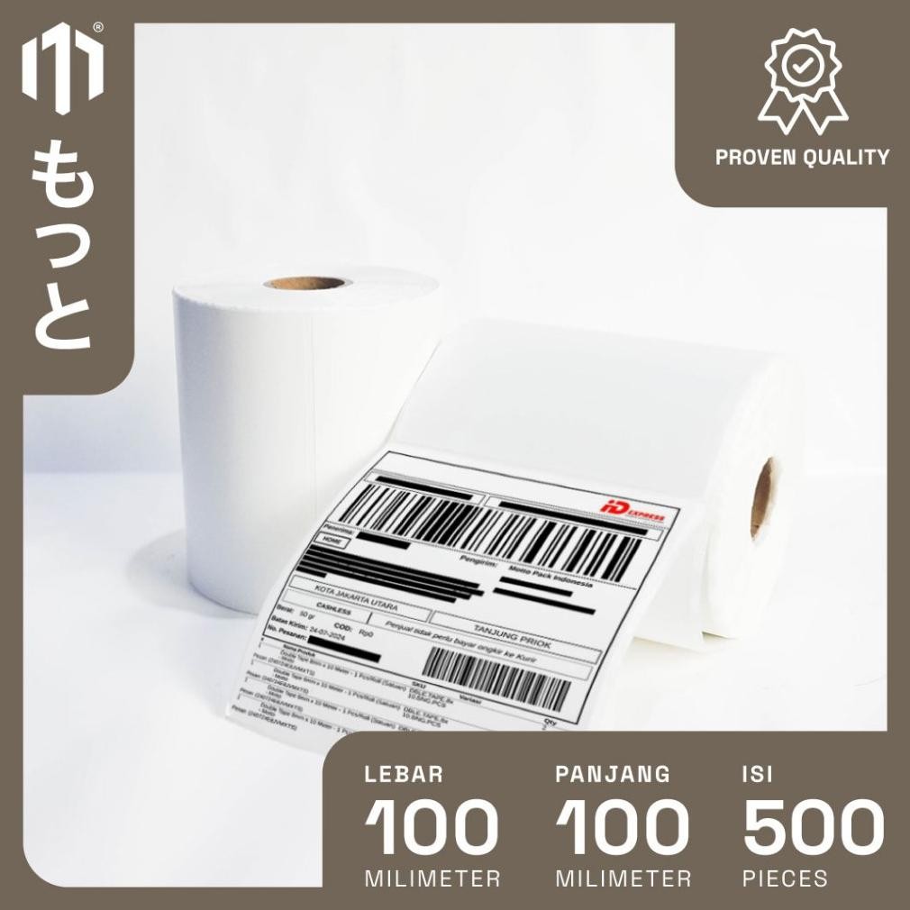 

Kertas Label Thermal / Sticker Thermal / Resi Barcode - Ukuran 100mm x 100mm 1 Roll Isi 500 Pcs - Label Thermal Motto AST