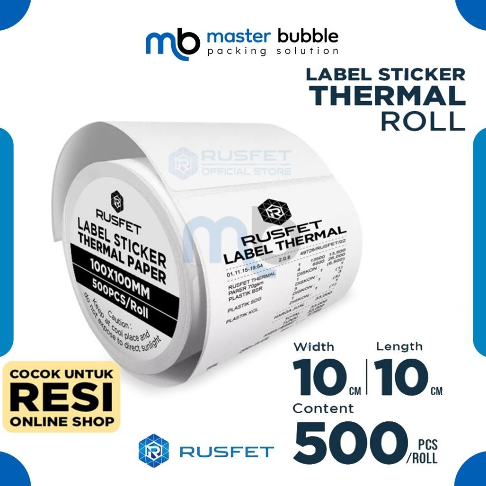 

Kertas Termal Label RUSFET Sticker Paper Thermal Printer Resi 10cm x10cm - 500pcs Per Roll AST
