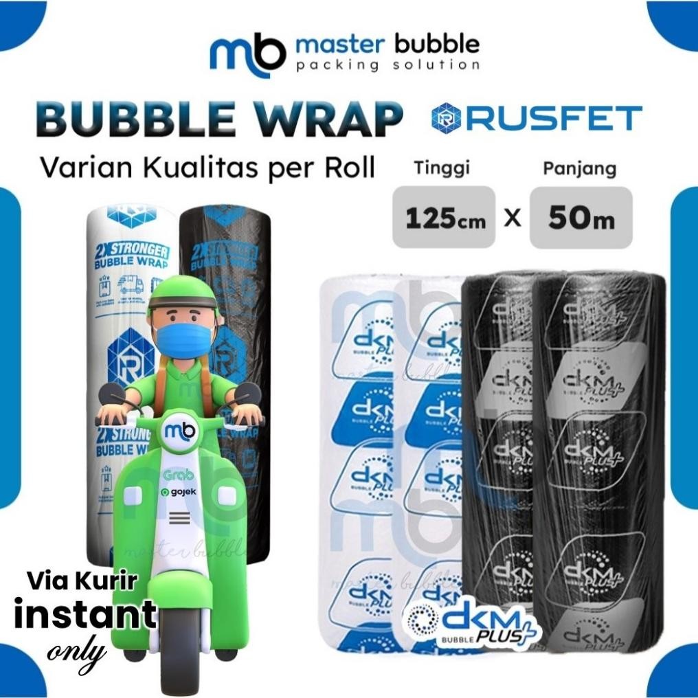 

Plastik Bubble Wrap DKM - RUSFET 125cm x 50meter Bening dan Hitam / Plastik Pembungkus Paket Online AST