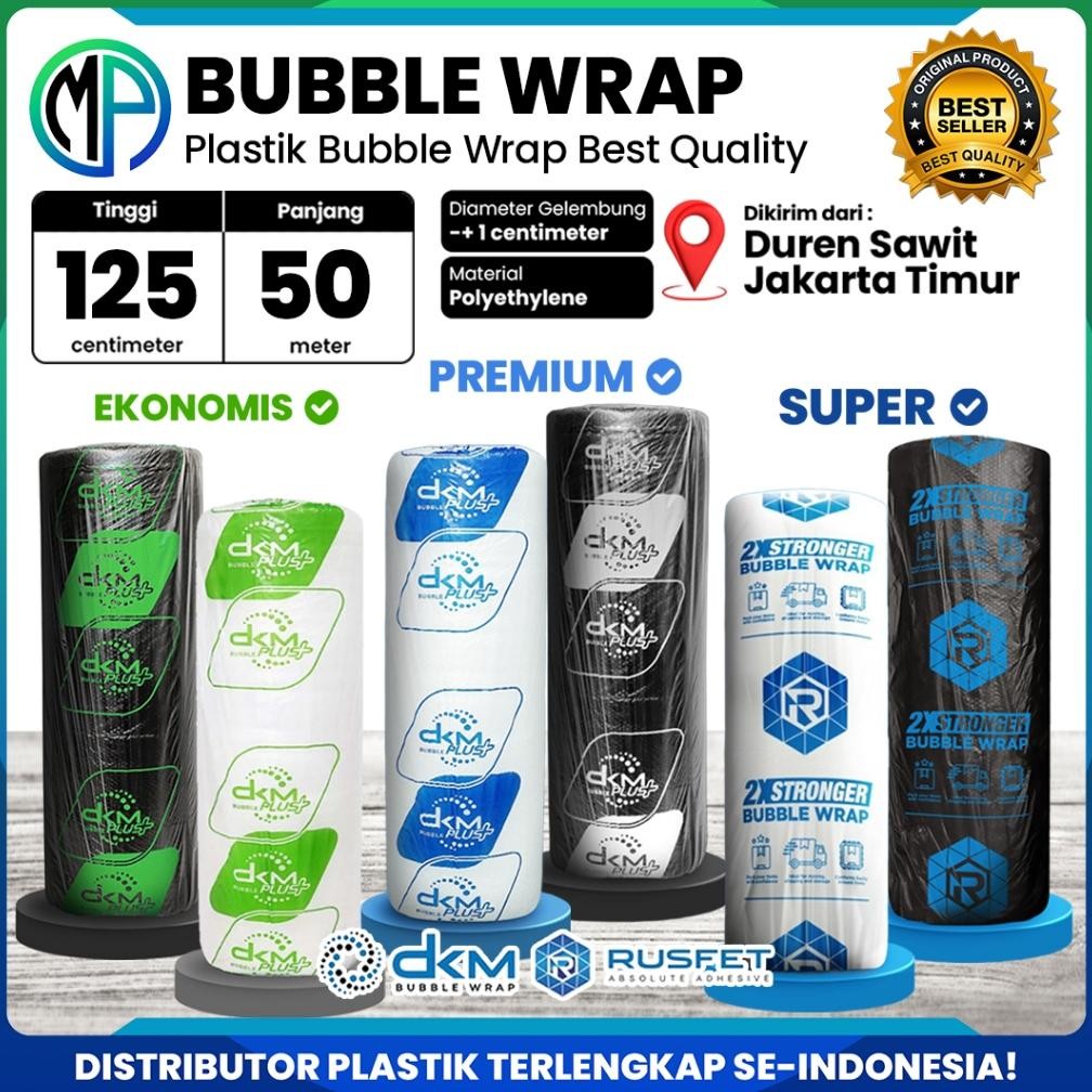 

Plastik Pembungkus Packing Bubble Wrap Roll DKM 125cm x 50m /Bening dan Hitam Merek DKMPlus Rusfet AST