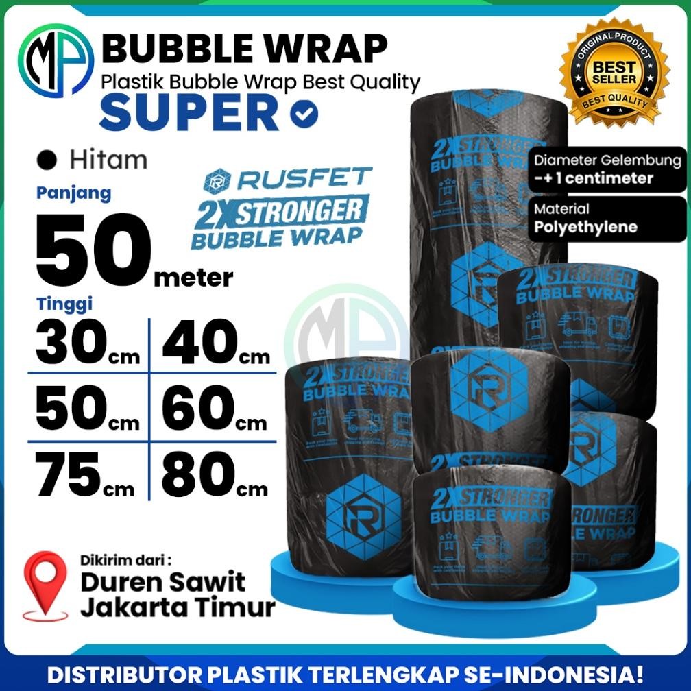 

Plastik Gelembung Bubble Wrap Rusfet Hitam Roll Super Premium 50 meter / Plastik Bubble Packing AST