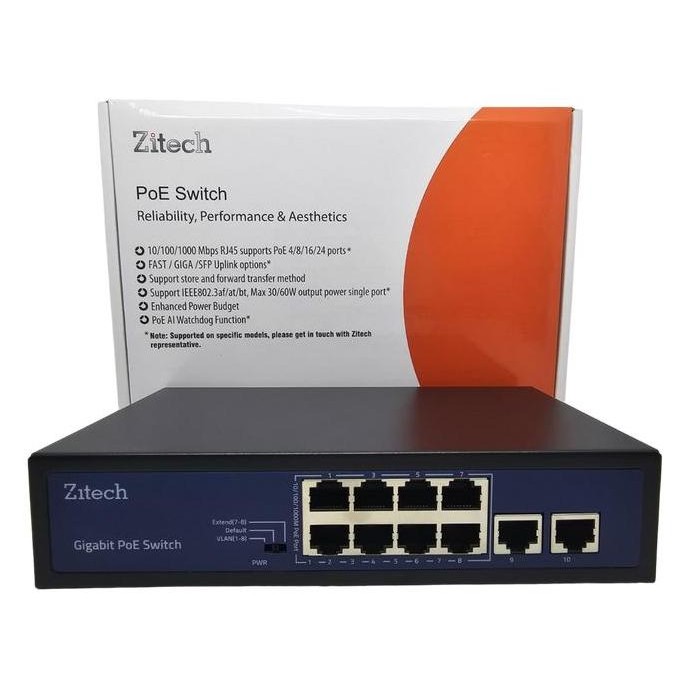 Switch Poe 8 Port Zitech Gigabit Zt-Hn8G2G-96-V4 Smart Poe Switch 8 Port + 2 Uplink Gigabit Port New