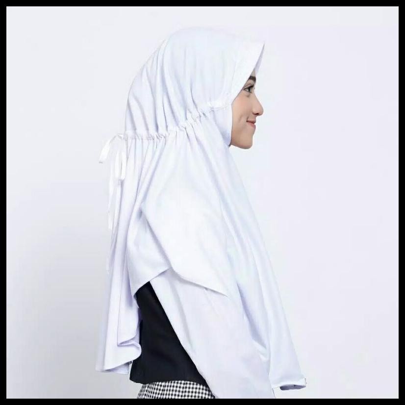 BERGO JERSEY XL/L/SPORT HIJAB PUTIH SEKOLAH / COKLAT PRAMUKA SERUT JERSEY SUPER JAHIT TEPI JILBAB IN