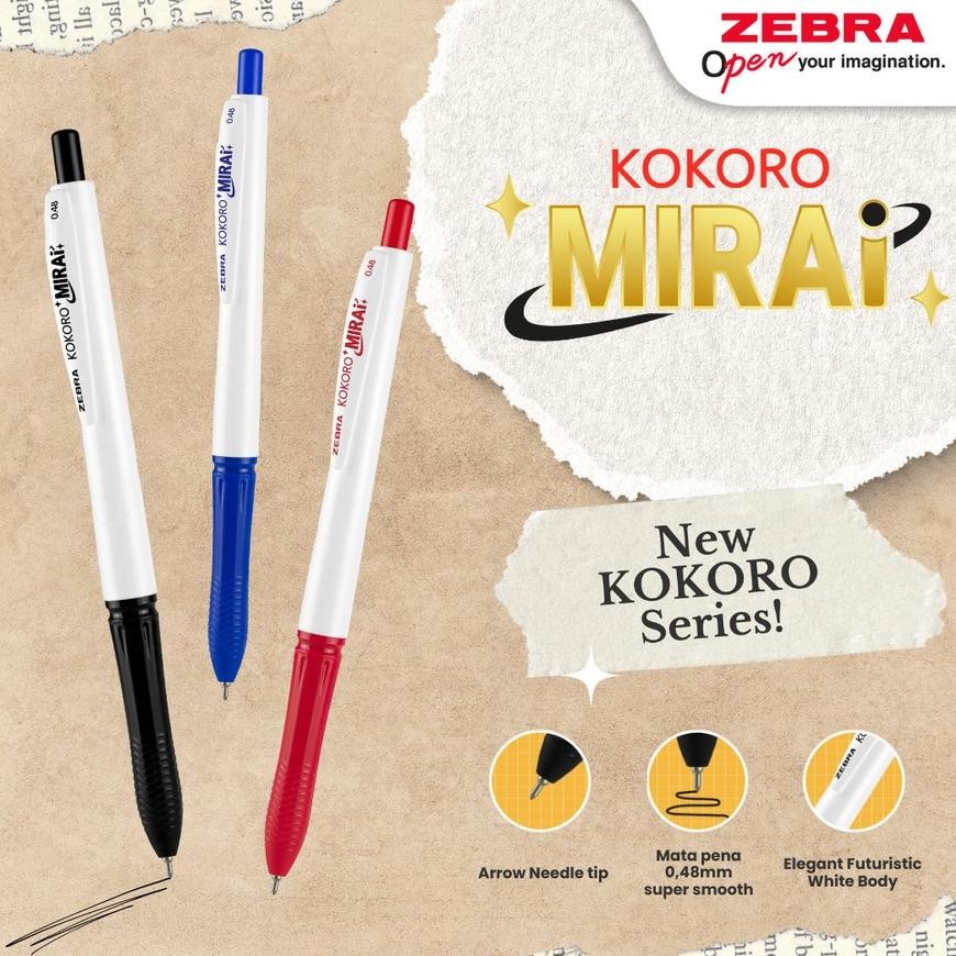

Zebra Gel Pen Kokoro Mirai Retractable Pulpen Super Smooth 0.48mm / SET 12 / LUSIN