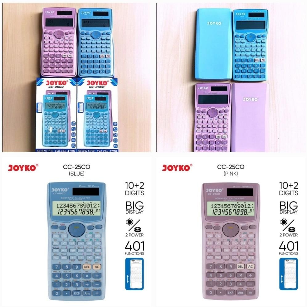 

kalkulator joyko cc 25 co blue / pink 401 fungsi 2 line dual power scientific