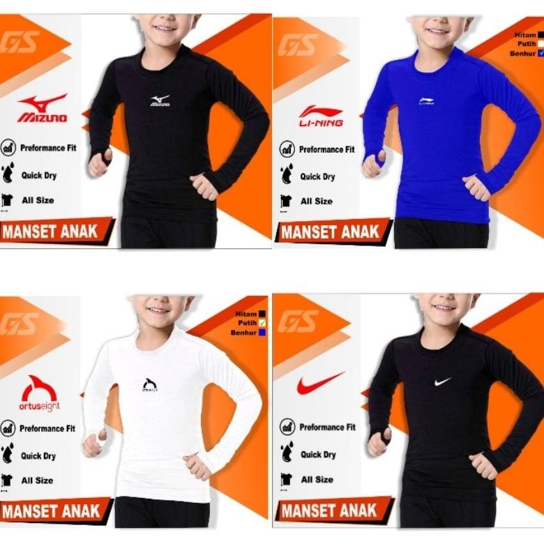 Gha-68 Atasan Baju Manset Panjang Olahraga Anak - Baselayer Junior Lubang Jempol Anak Laki Laki - Pa