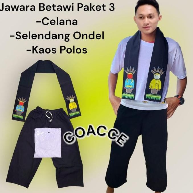 Setelan Baju Adat Jawara Betawi Dapat Celana Pangsi Selendang OndelDanKaosPolos