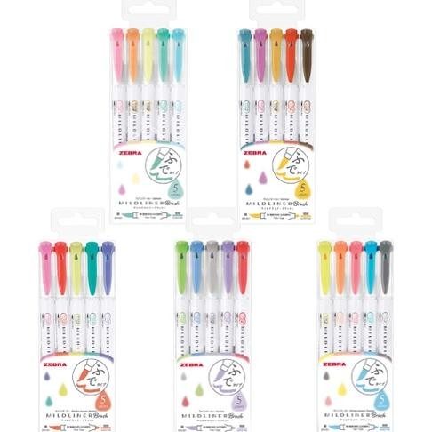 

Zebra Mildliner Brush Double Sided Highlighter Set of 5 Color