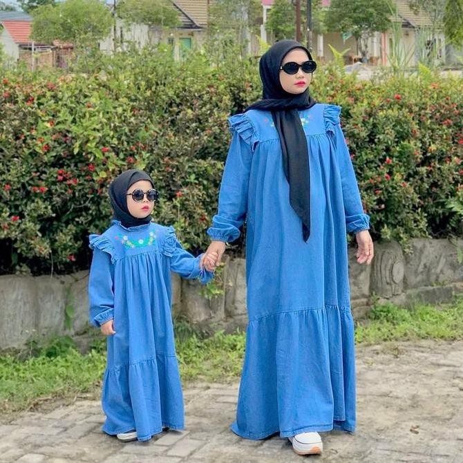 Sale Gamis Jasmine - Gamis Jeans Couple Ibu Dan Anak | Dress Panjang Anak Perempuan  | Gamis Anak | 