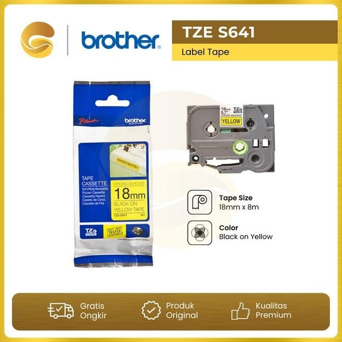 

JUAL BROTHER Label Tape TZE S641 Strong Adhessive 18mm Black On Yellow