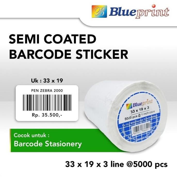 

MURAH Sticker label 33x19X3 Line Semi Coated BLUEPRINT isi 5000Pcs